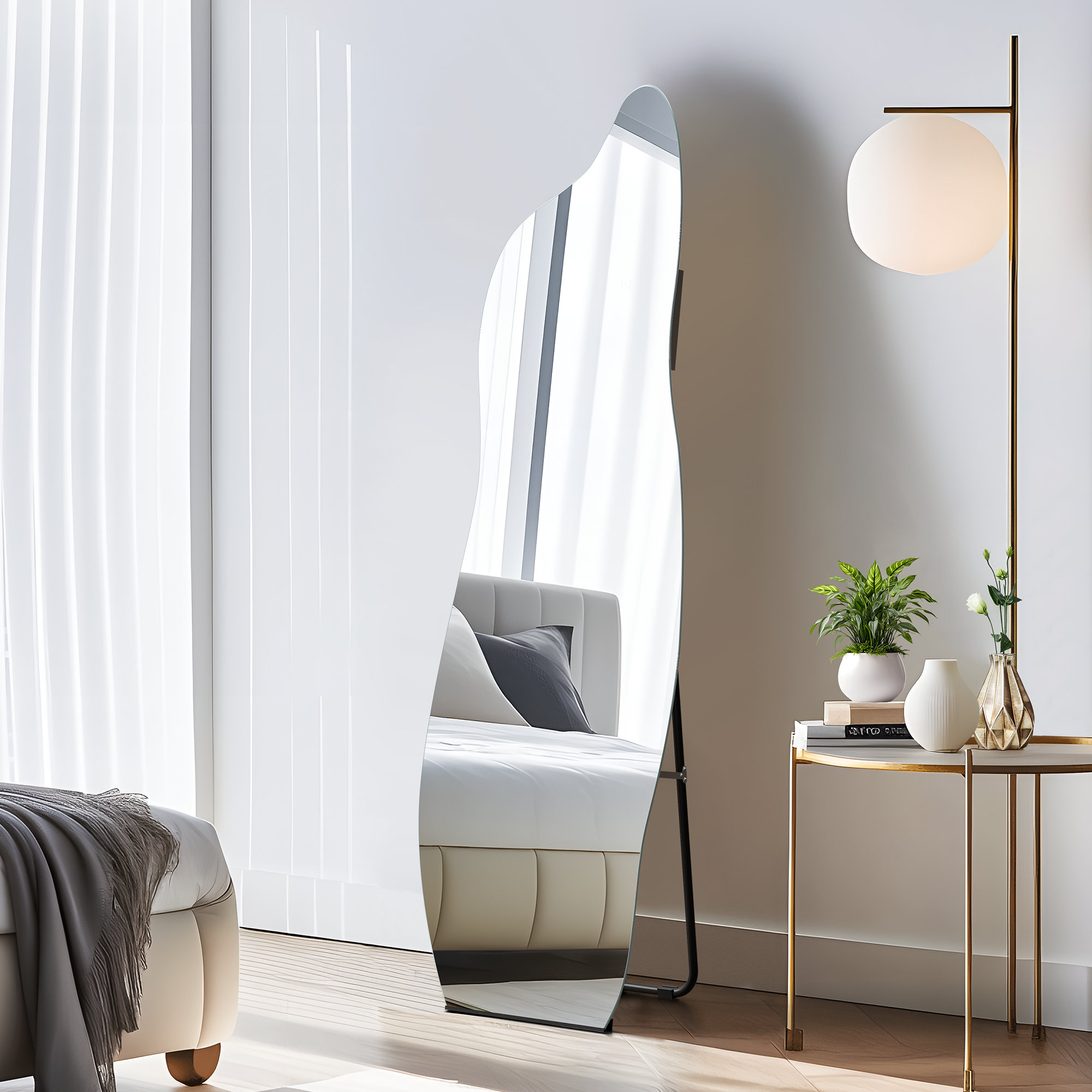 Wrought Studio Asymmetrical LED Full Length Mirror Wall Mirror with