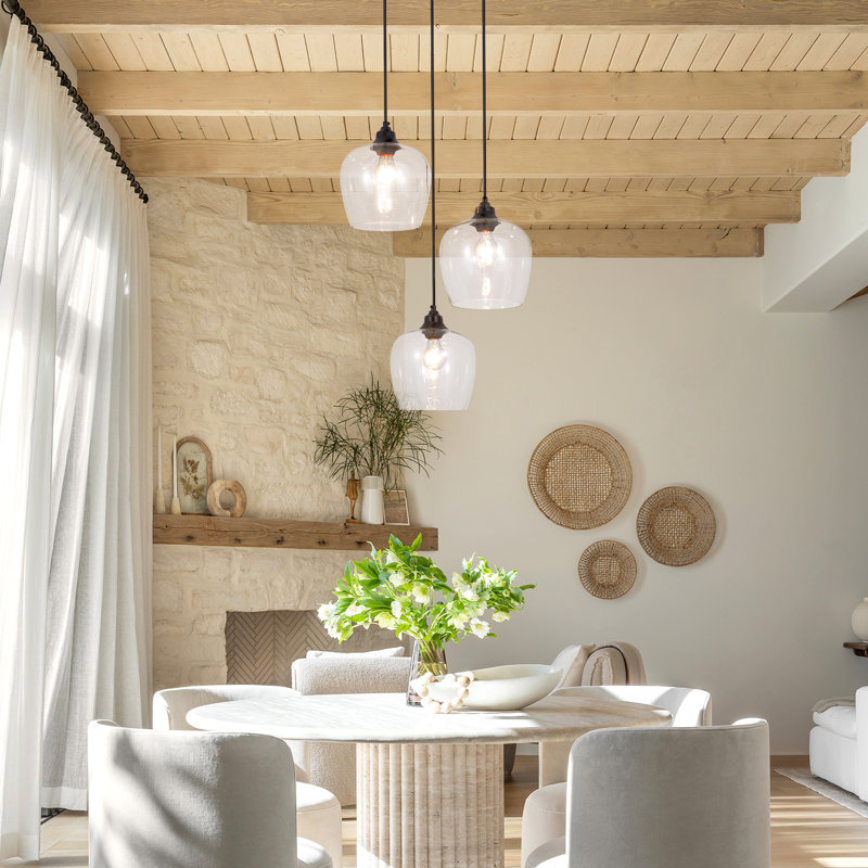 Modern Farmhouse 3-light Dimmable Glass Chandelier