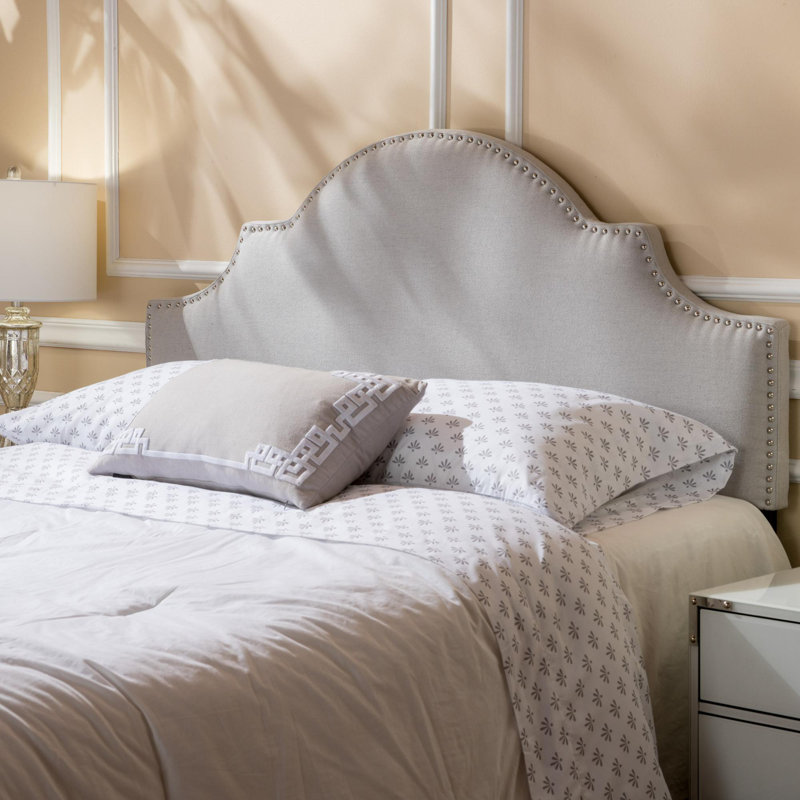 Elegant and sophisticated upholstered headboard with nailhead trim, Light Gray