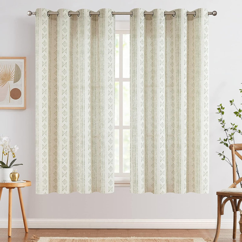 Amadas Linen Semi-Sheer Rod Pocket Curtain Pair, 52" W x 63" L, Sage/Flax
