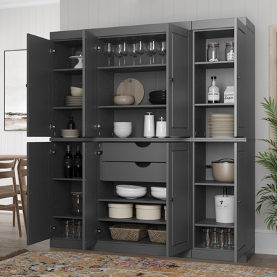 Kyrrah 100% Solid Wood Tall Kitchen Pantry Cabinet with Doors & 2 Drawers, Adjustable Shelves, Modular Kitchen Storage Cabinet, 65" W x 71.5" H