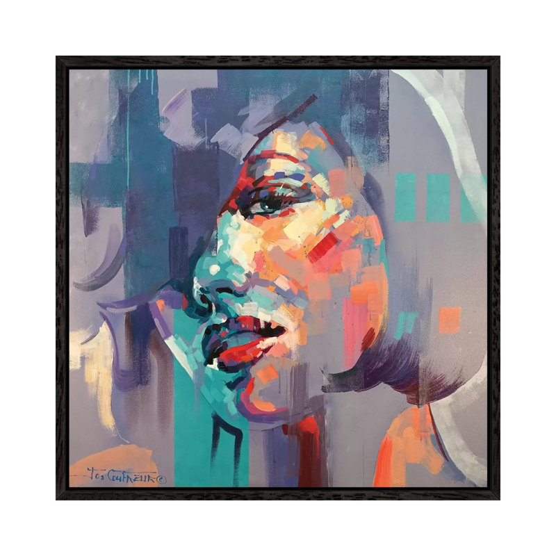 Abstract Beauty I by Jos Coufreur - Painting on Canvas, 45.72cm H x 45.72cm W x 3.81cm D, Black Framed