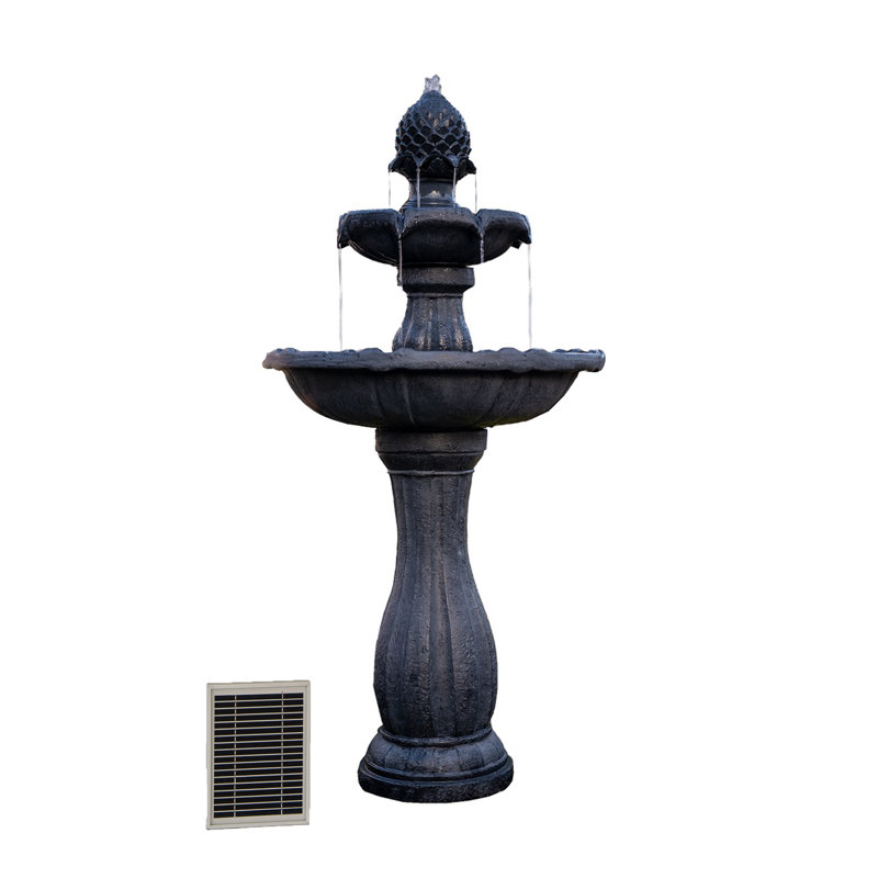 3.7 ft Tall Solar Powered Two-Tier Outdoor Garden Fountain with Auto Shut-Off Pump - Black, Black