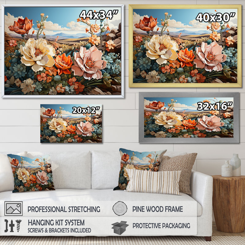 «Modern Cactus Country Charm» sur toile, Cadre simple noir, H 34 po x l 44 po x P 1,5 po