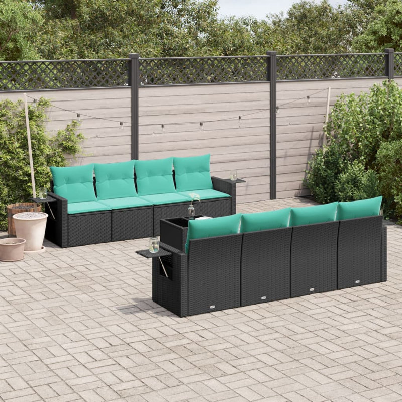  Ensemble de canapé de patio 9 pièces avec coussins en rotin de polyester noir