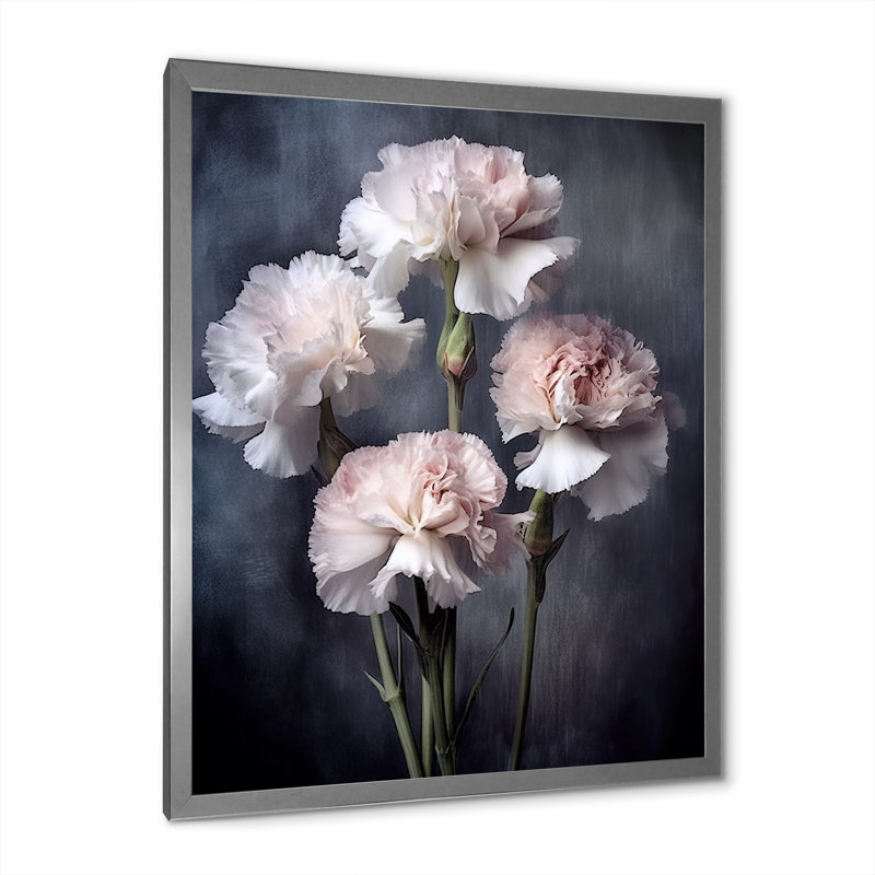 Œillets noirs et blancs avec impression sur toile, H 44 po x l 34 po x P 1,5 po, Cadre simple argenté