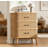 Mid Century 3-Drawer Dresser, Wicker Storage Chest with Matte Black Handles & Wood Legs for Bedroom, Closet & Hallway, Natural