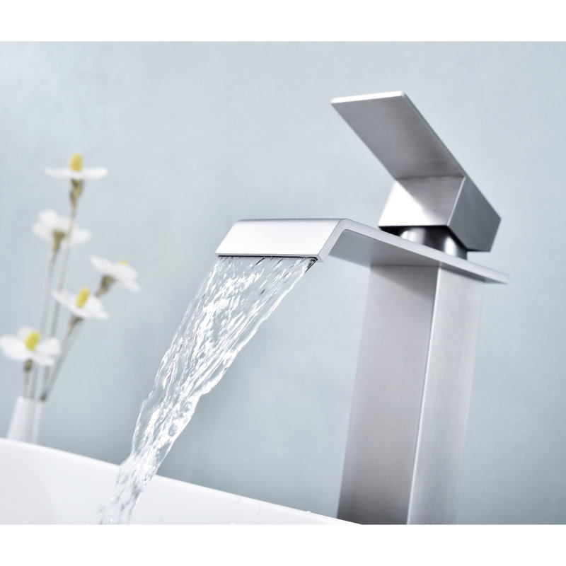 Single Handle Bathroom Faucet With Waterfall Discharge And Build Sink Stream Finish, Brushed Nickel