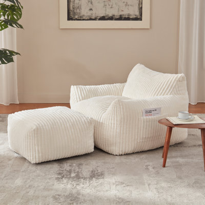 Fauteuil à billes surdimensionné de 45 po avec repose-pieds, repose-pieds et canapé en mousse à haute densité pour le salon - beige