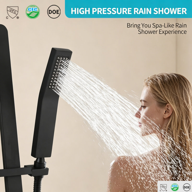 Brushed Gold High Pressure Handheld Shower Slide Bar Kit with 59" Hose, Matte Black