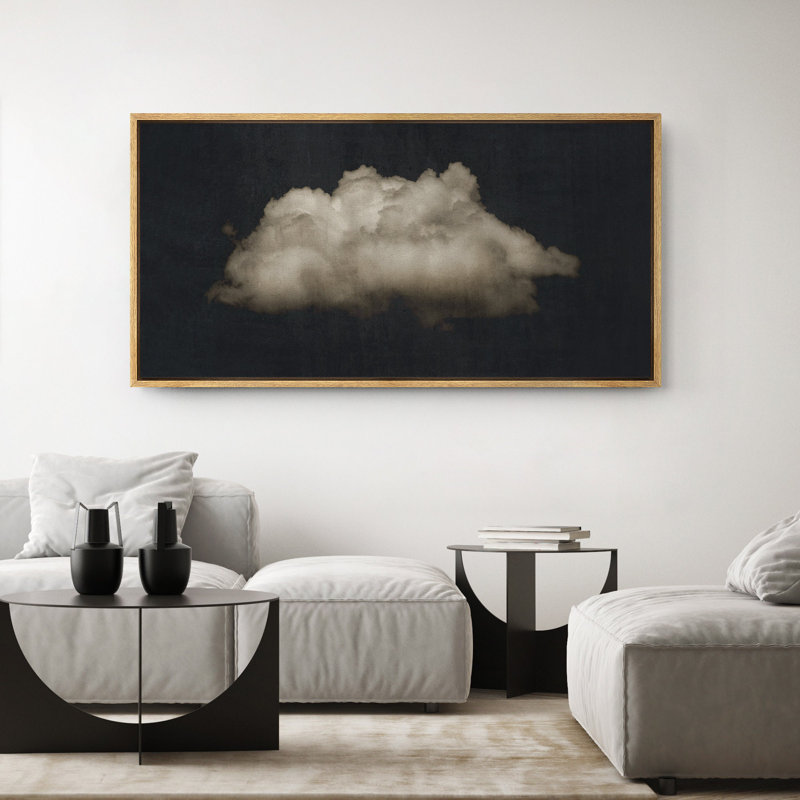 Clouds " Moody Black Modern Minimalist Neutral Artwork " - Extra Large Framed Wall Art Canvas Print, 30" H x 60" W, Natural