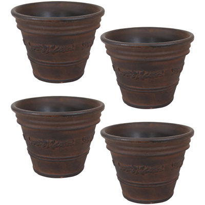 Fast Forward 13" x 9.75" Round Polyresin Outdoor Planter Pot - Rust - Set of 4