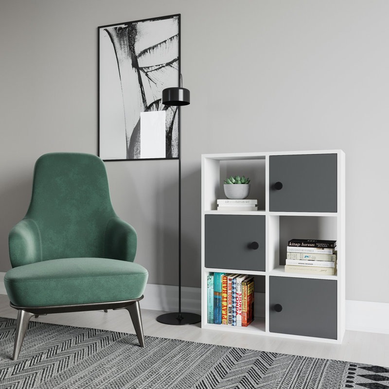 Tilton Bookcase, White/Anthracite, (3 Shelves) 28"H x 37"W x 10"D