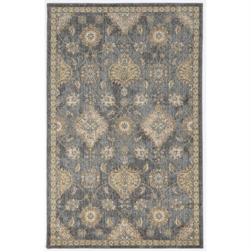 Bodily Gray Wool Medallion Area Rug, Rectangle 3'3" x 5'3"