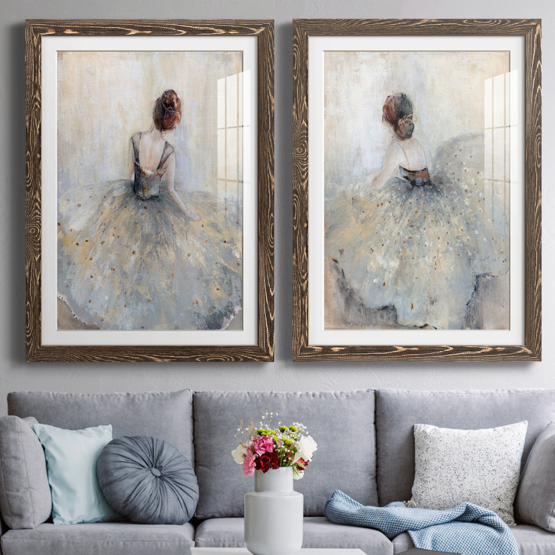 Beautiful Contemplation - ensemble de 2 peintures, Papier, cadre noyer, H 44 po x l 31 po x P 1 po