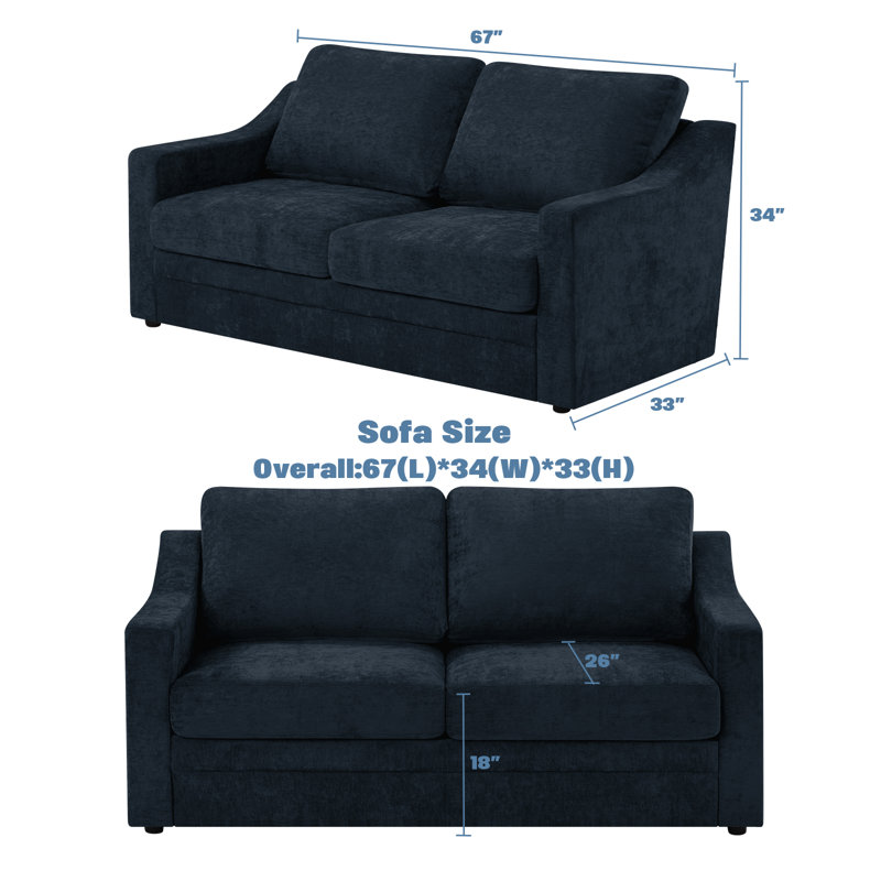 67" Upholstered Loveseat Modern Sofa With Thickened Cushions, Comfy Chenille 2-Seater Couch With Wider Armrests For Bedroom, Apartment, Office
