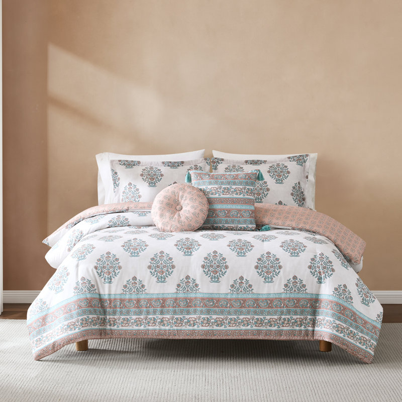 Sofia Flower Block Bouquet Clay 5-Pc Comforter Set, King Comforter + 4 Additional Pieces