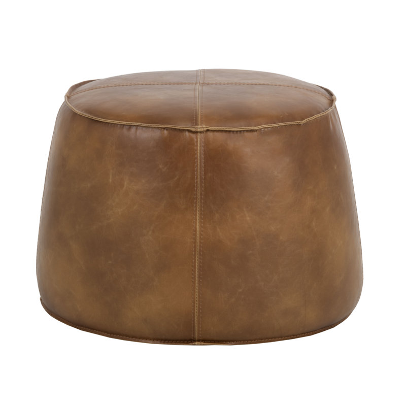 5West Round Pouf, Tan Faux Leather
