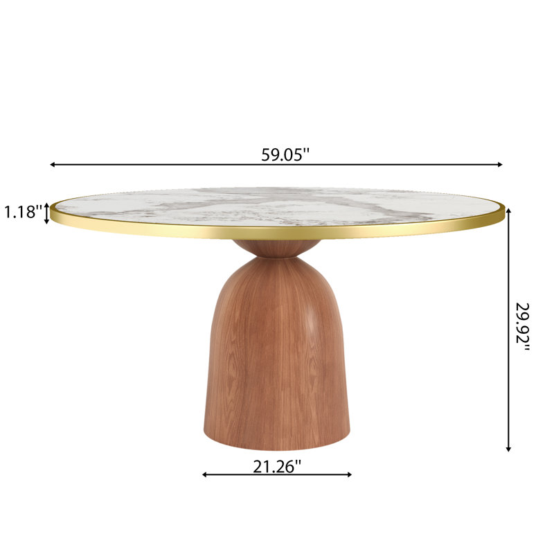 Table de salle à manger Mid-Century , H 29,5 po x L 59 po x l 59 po, Pandora / or