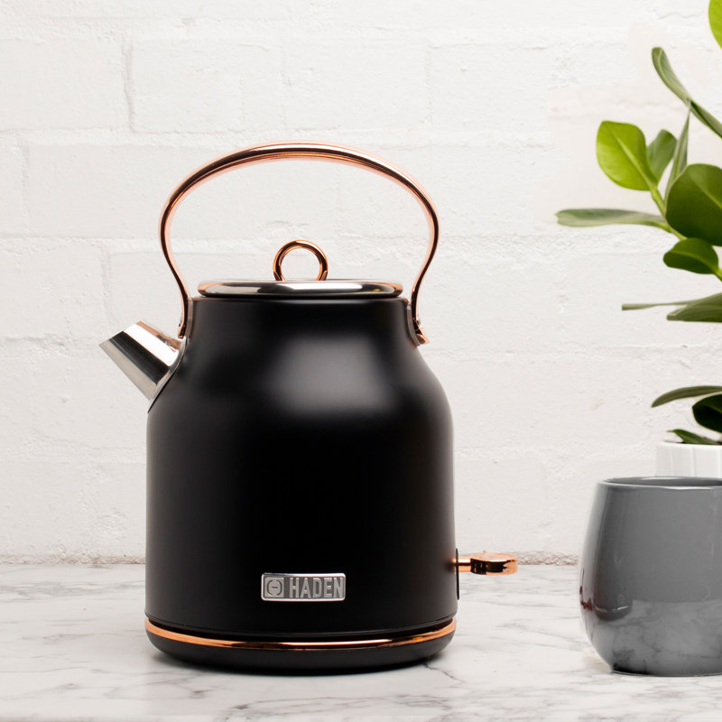 HADEN Heritage 1.7L Stainless Steel Electric Tea Kettle, Black/Copper