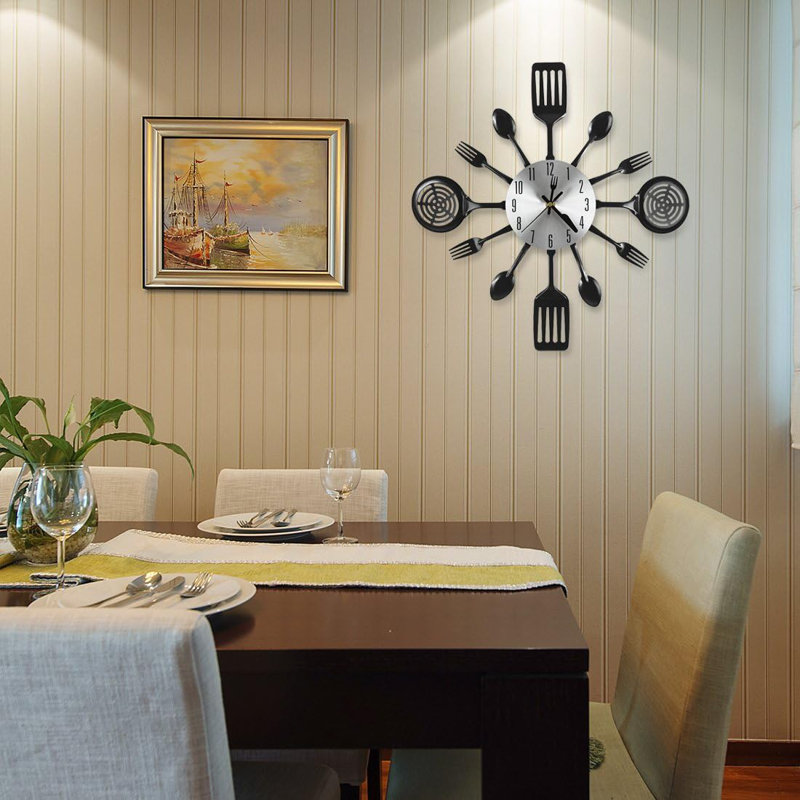 Tableware Kitchen Wall Clock, Black