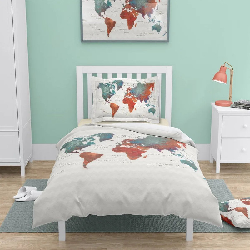 Housse de couette en microfibre Colorful World, Housse de couette pour lit simple