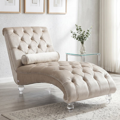 Danuta 29" Wide Armless Upholstered Tufted Chaise Lounge Chair with Lumbar Pillow and Nailhead Trim