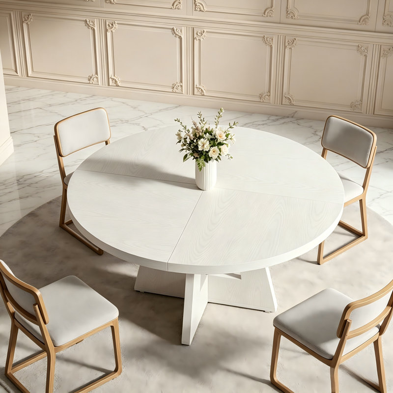 Table de salle à manger ronde en bois massif de style maison de campagne avec une base stable en forme de croix, convenant à la maison et à la cuisine pour 4 personnes
