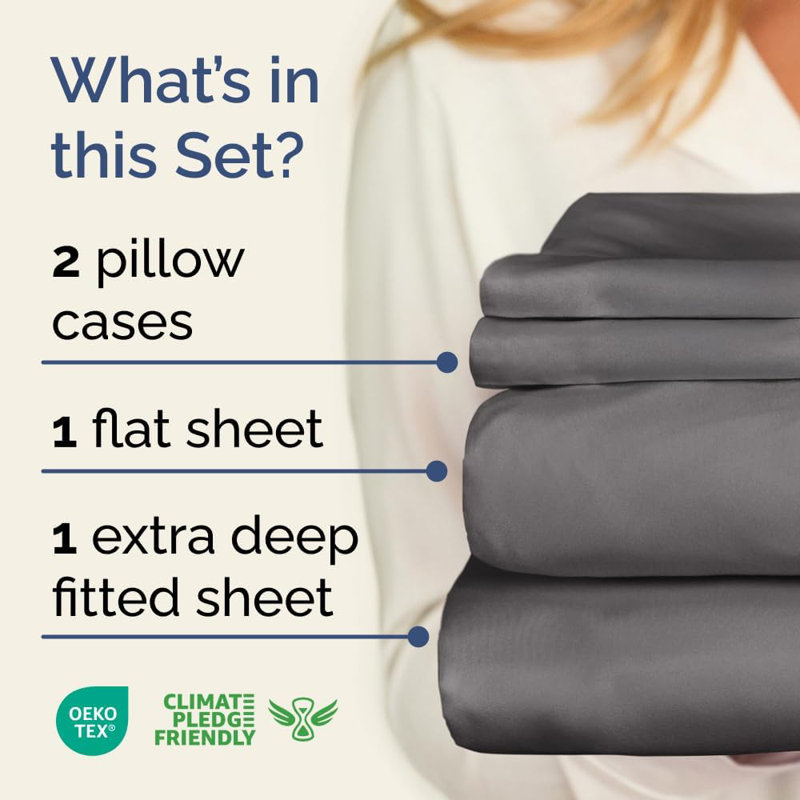Extra Deep Pocket Sheet Set, Cooling & Breathable Bed Sheets, Soft Hotel Luxury Bedding, Fits 18–24 Inch Mattress, Dark Gray