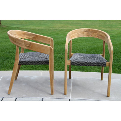 Chaise empilable en teck et câble en osier, paq. 2