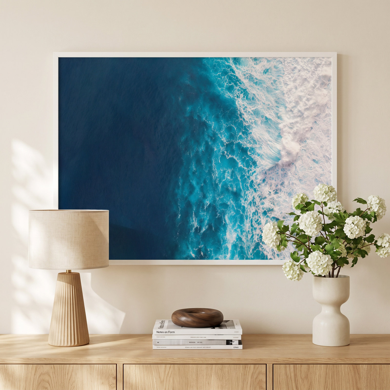 Seascape of Splashing Waves Print, 31" H x 41" W x 1" D, White