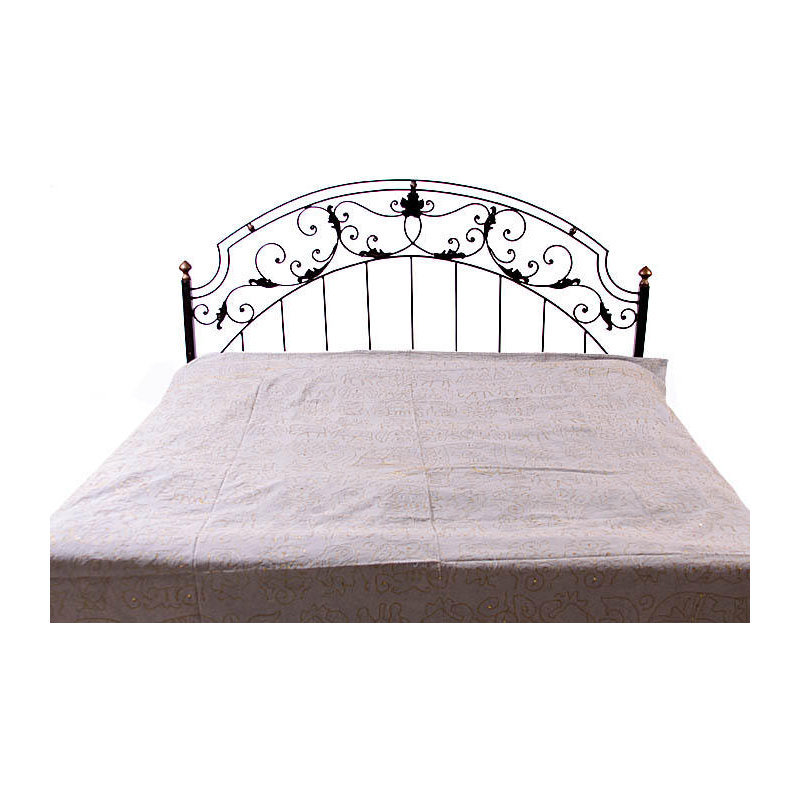 Stonewashed Gray Cotton Bedspread with Golden Thread Embroidery, Queen 90 x 108 in, Lightweight Layer for Modern Bedrooms