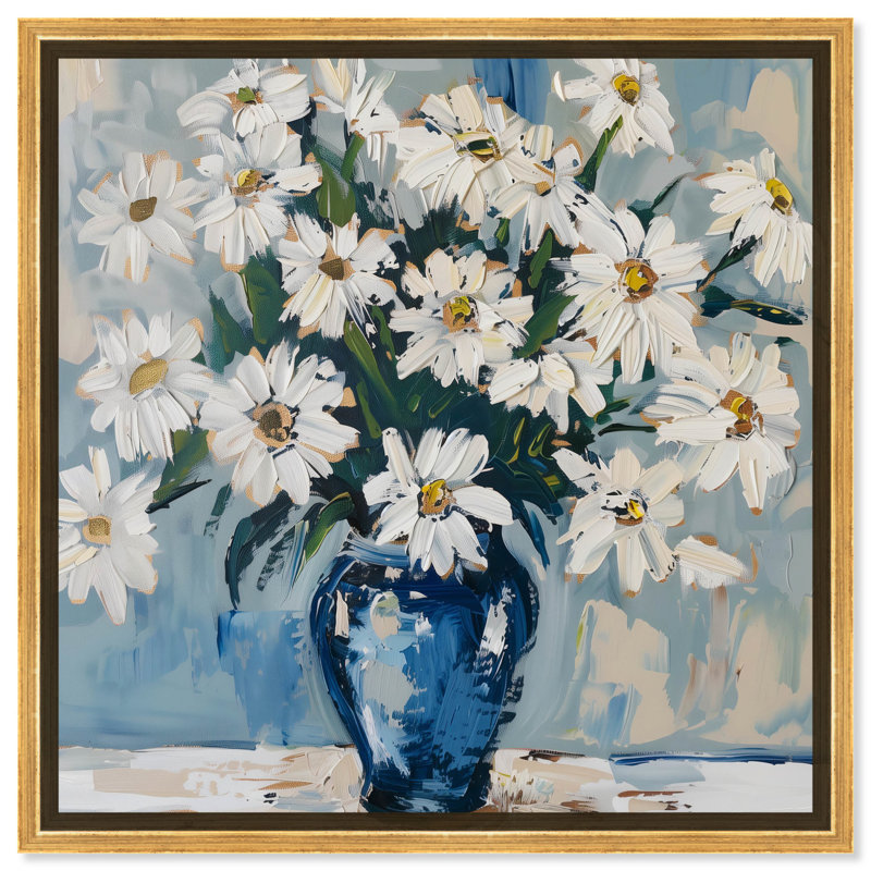 Handcrafted Gold Framed Daisy Vase Canvas Wall Art