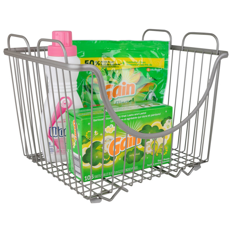 Panier en métal empilable Albie, Nickel satiné, H 10,75 po x l 12,75 po x P 11 po