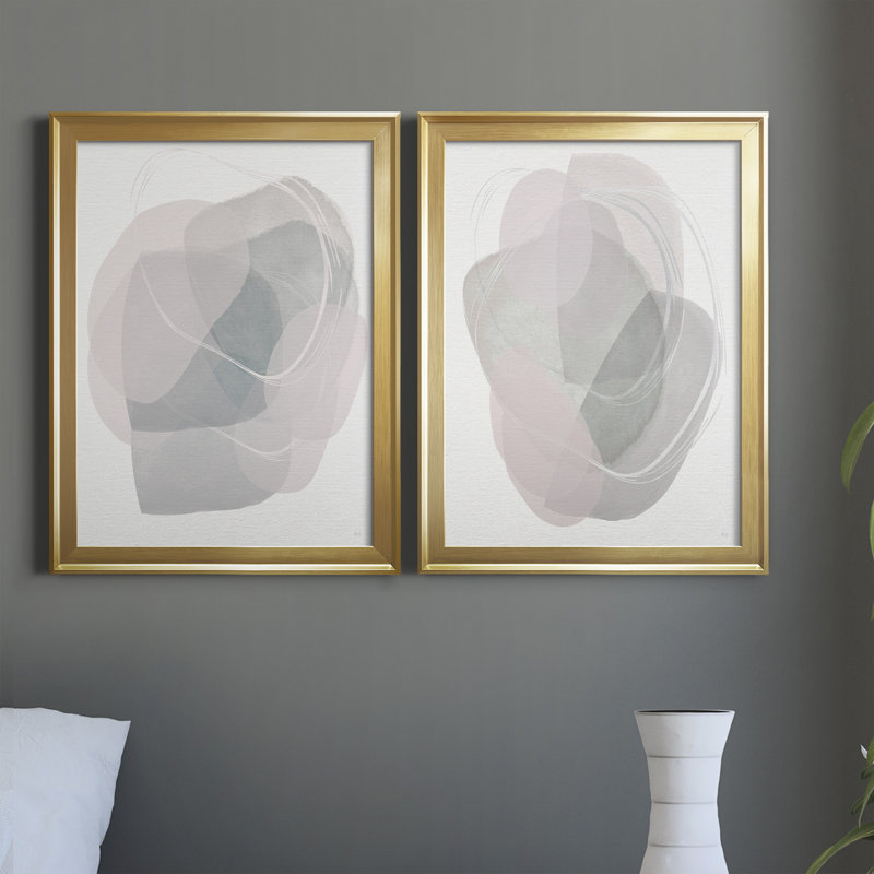 «River Jewels I», ensemble de 2 peintures sur toiles, H 18,5 po x l 49 po x P 1,5 po, Toile avec cadre or