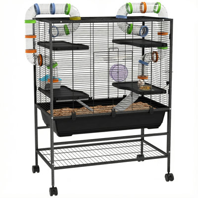 Cage pour hamster 32,3 x 18,1 x 47,2 pouces, en acier noir avec ventilation