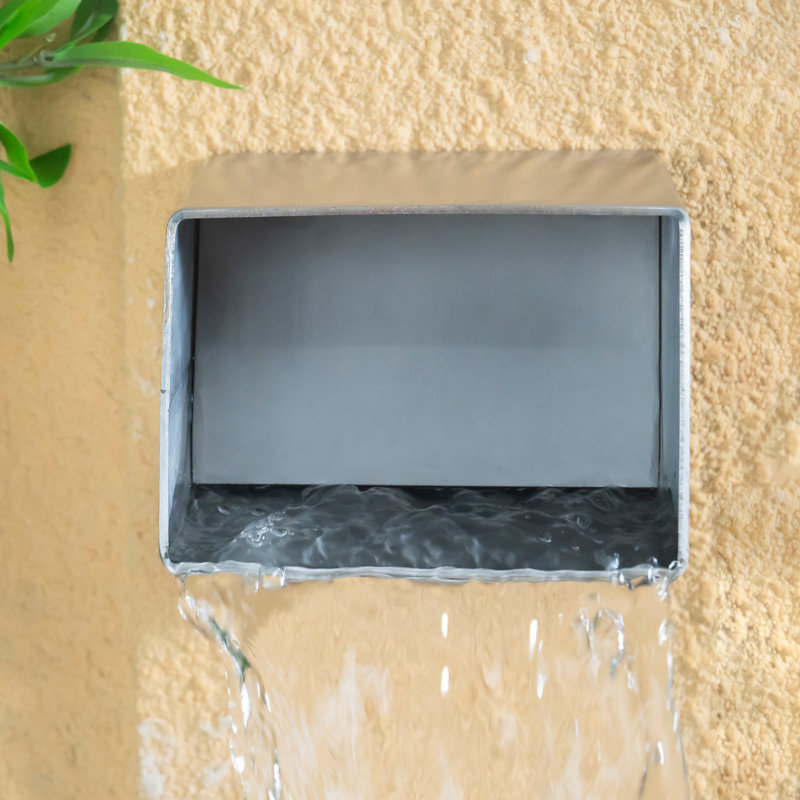 6" Square Outdoor Water Fountain Spout - Stainless Steel 316 Spillway Scupper with Contemporary Design for Pools, Ponds, Water Walls, and Fountains