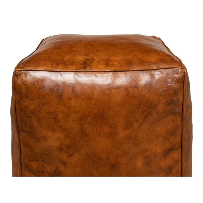 Square Ottoman, Brown Genuine Leather