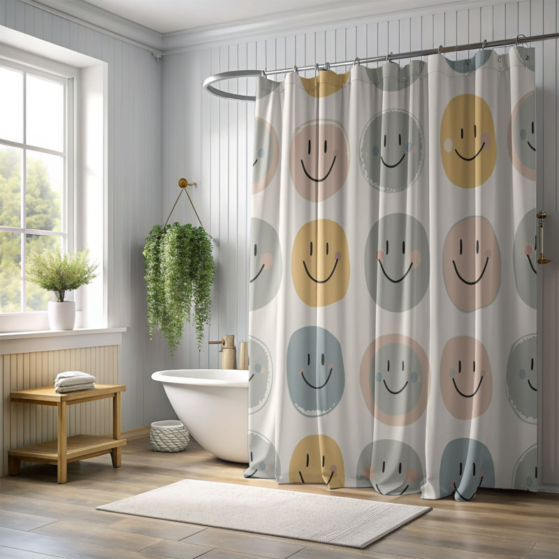 Rideau de douche standard 1 pièce Pastel Smiley Expressions, H 74 po x l 71 po