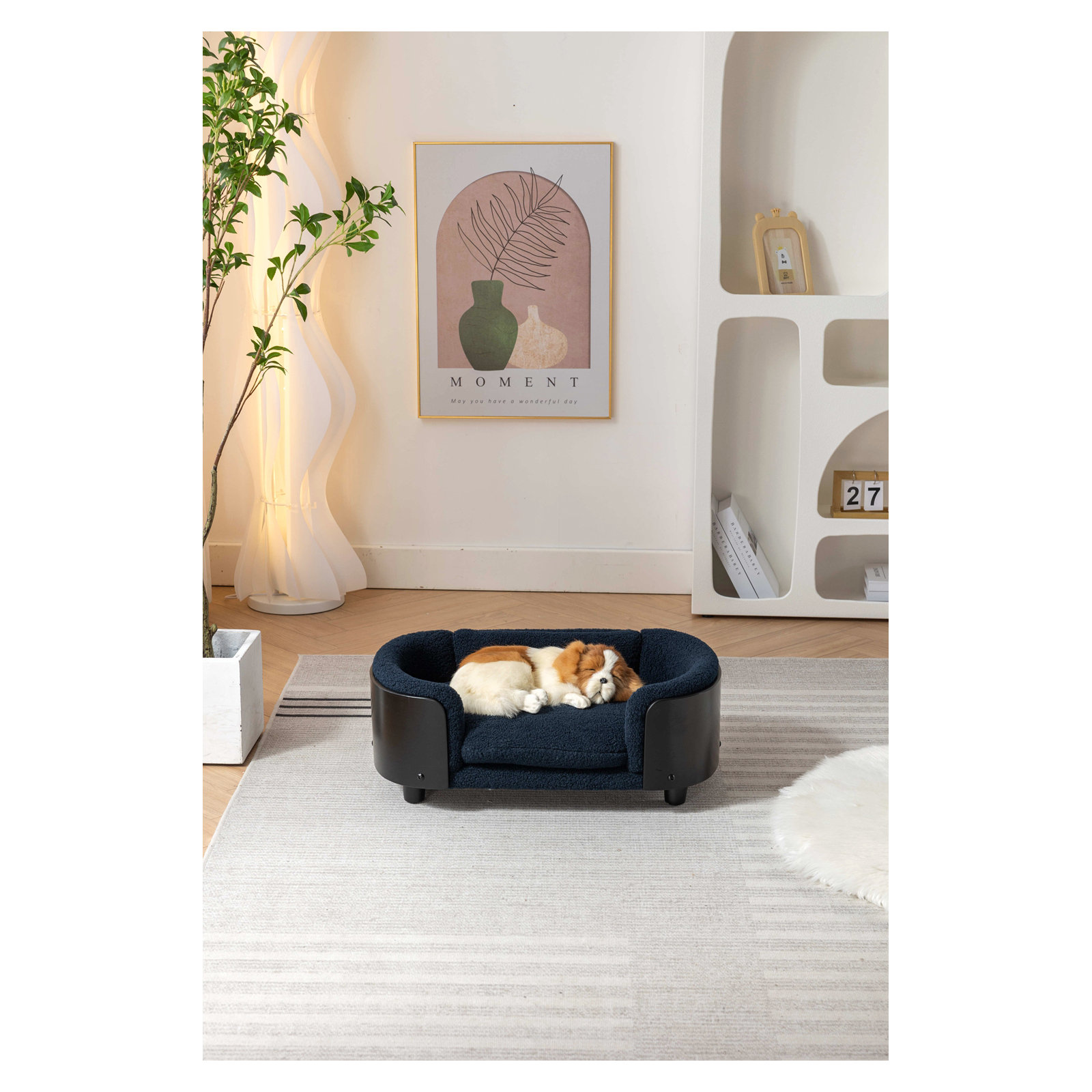Inira Pet Bed, 38.58" W x 26.77" D x 11.02" H, Dark Blue/Black