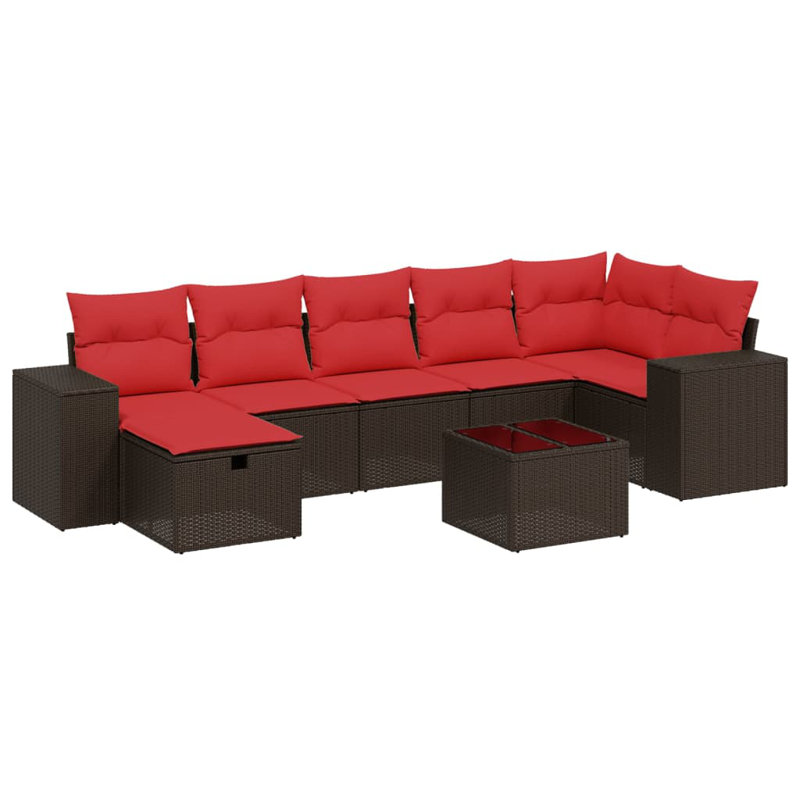  Ensemble de canapé de patio 8 pièces avec coussins en rotin de polyester noir, Rouge, Brun