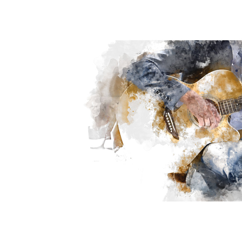 Abstract Man Playing Acoustic Guitar by Punnarong - Wrapped Canvas Print, 51cm H x 76cm W x 3.8cm D