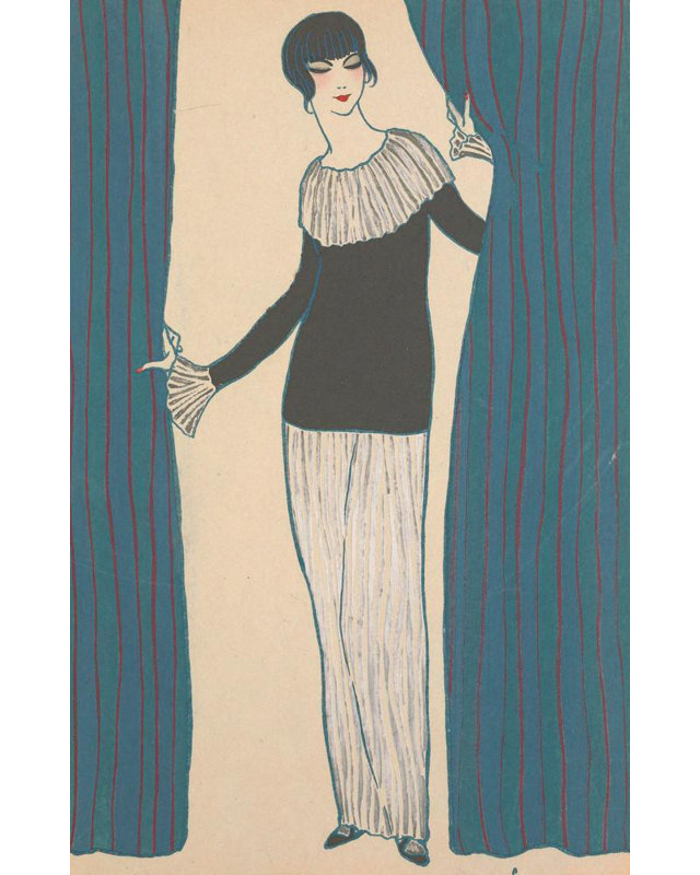 «The Curtain that Secarte» par Georges Lepape - Art mural sur toile tendue avec châssis, H 40 po x l 28 po