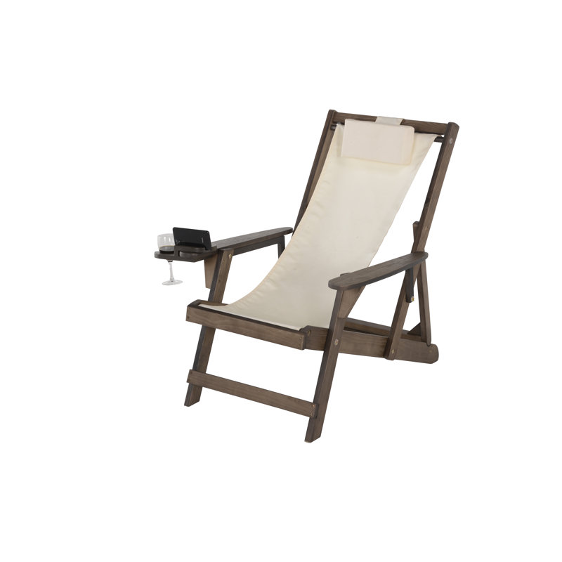 Chaise longue pliante avec coussin Moeteus, Beige, Naturel