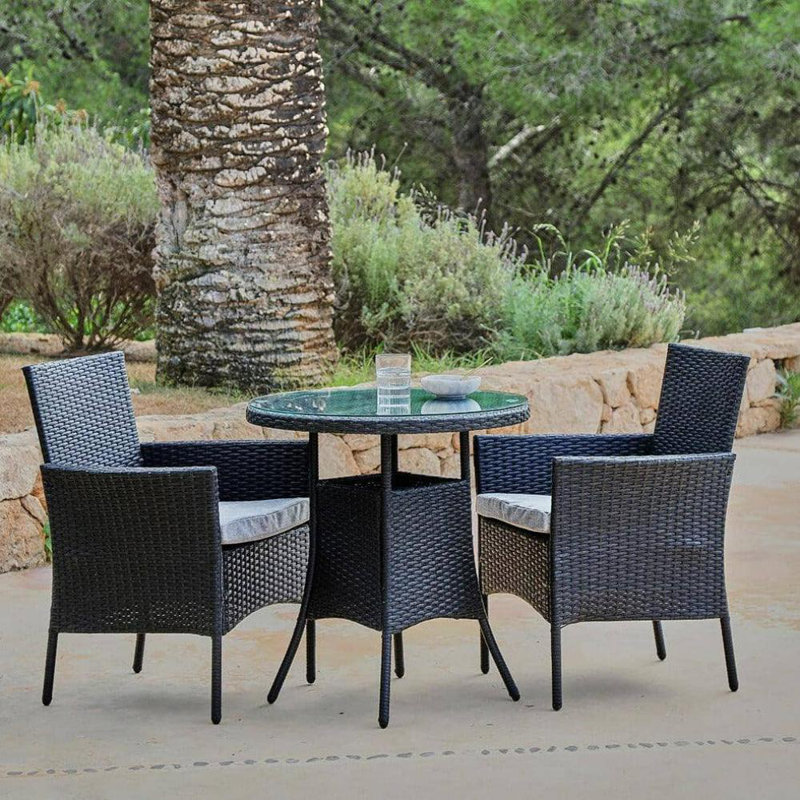 Dubose Wicker Patio Dining Set with, Black