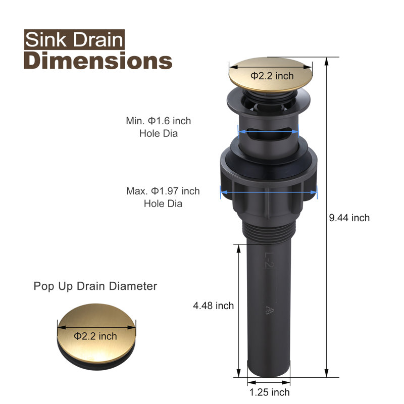 Pop Up Bathroom Sink Drain, Brushed Gold