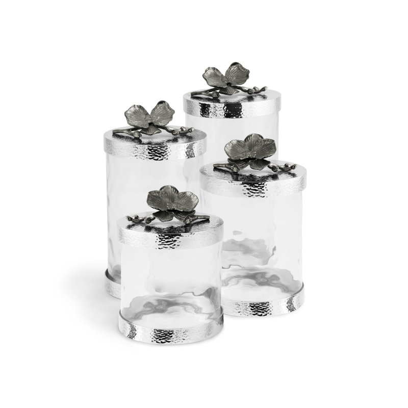 Orchid Kitchen Canister, Black, 5" H x 5.5" W x 5.5" D
