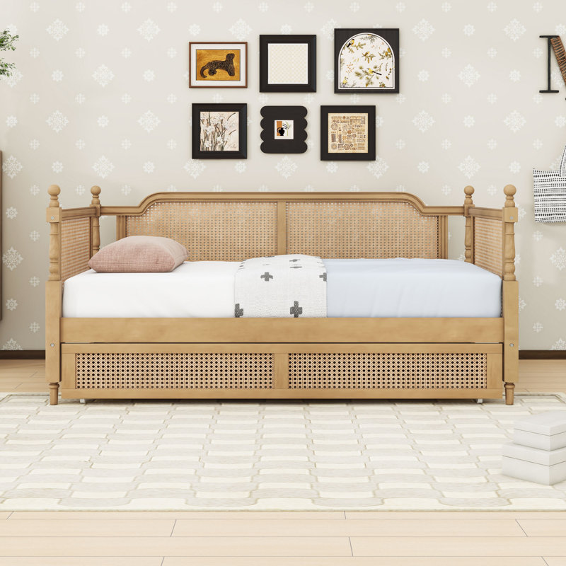 Lit de jour en bois avec tiroirs de rangement, Lit simple, Noyer antique