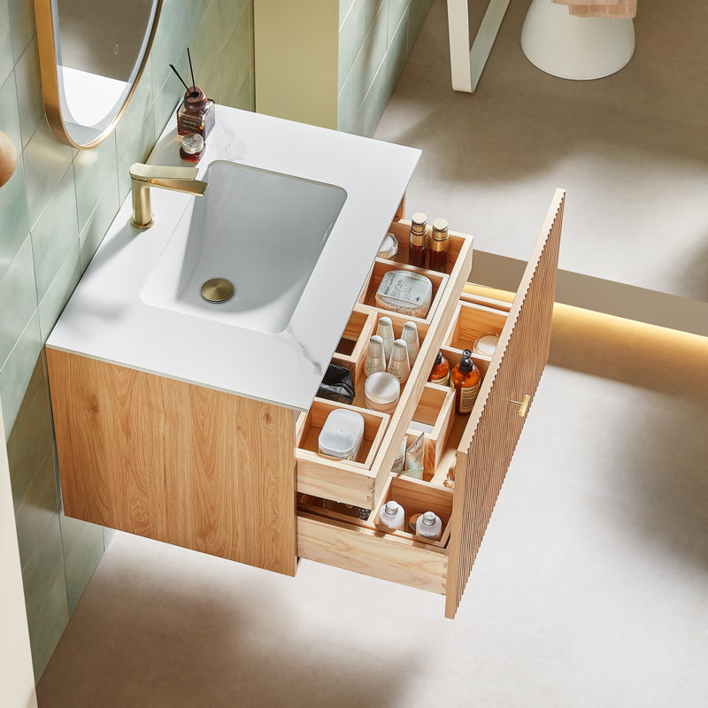 Marckese 30" Natural Oak With White Countertop, White, Natural Oak