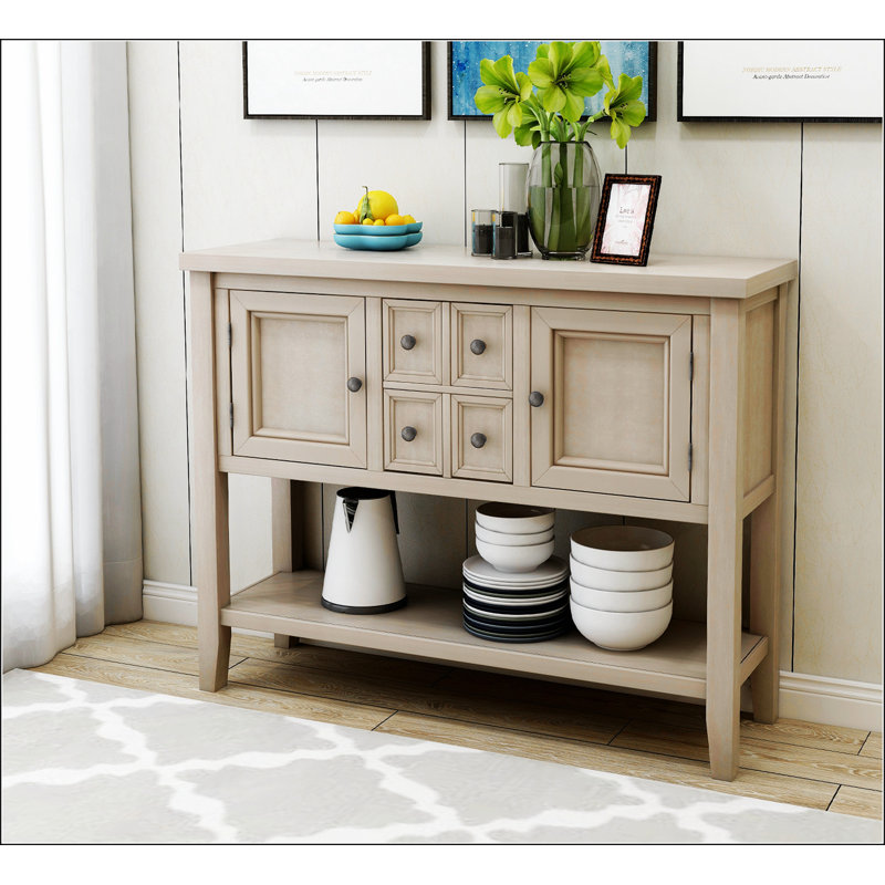 Cambridge Series Buffet Sideboard Console Table with Bottom Shelf, Antique Gray, Antique Gray